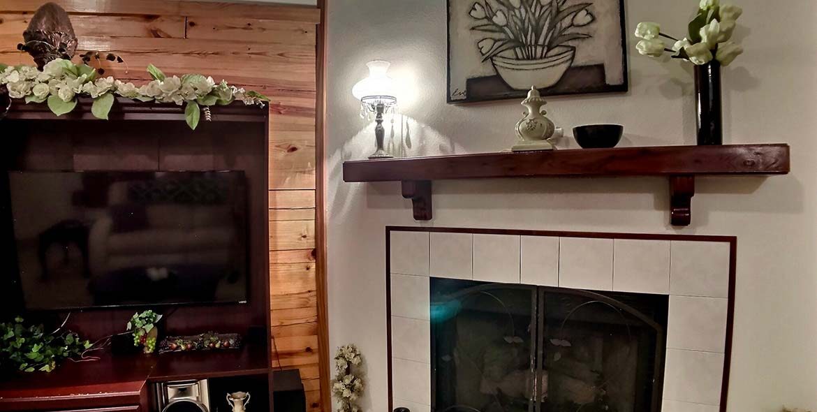 Nights in White Satin Cabin Fireplace